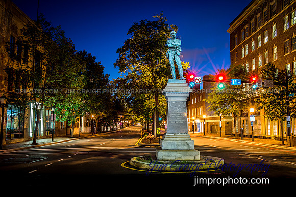 The Confederate faces South
